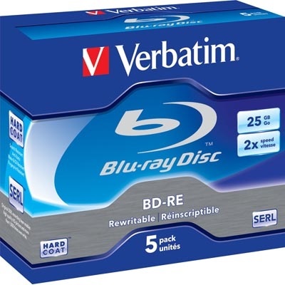 Verbatim BD-RE, 2x, 25 GB/200 min, 5-pakkaus jewel case Hard Coat SERL