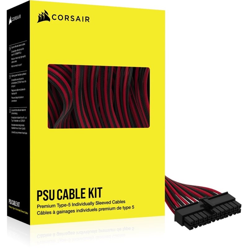 Corsair Premium Individually Sleeved Type-5 PSU Cables Starter Kit -kaapelisarja, punainen/musta