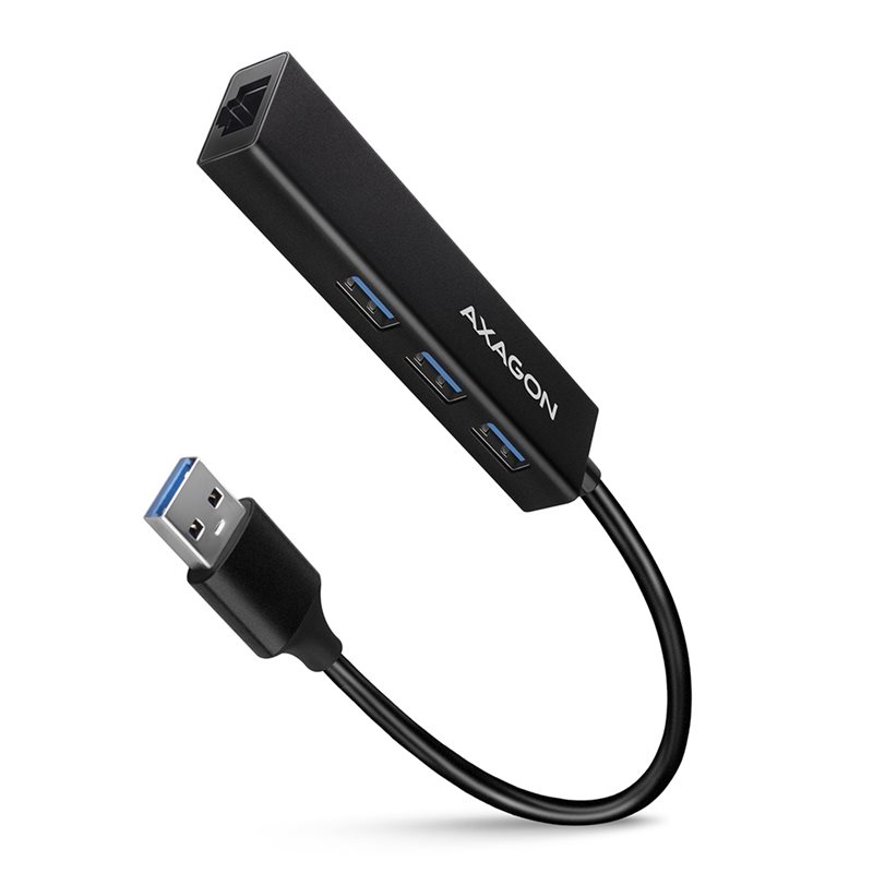 AXAGON 3.2 Gen 1 USB-A-hubi Gigabit verkkoliitännällä, 3x USB-A, 0,2m, musta