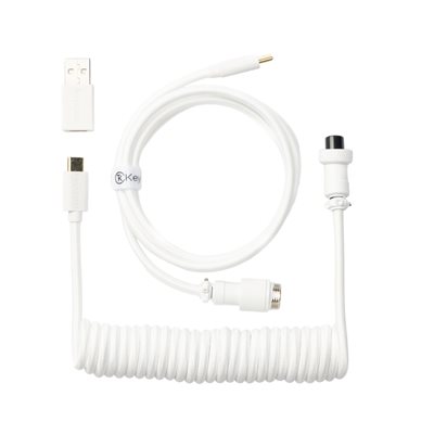 Keychron Coiled Aviator Cable - White, näppäimistön kierrekaapeli