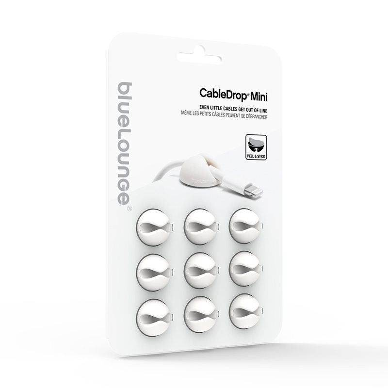 Bluelounge CableDrop Mini, johtojen liimapidike, 9-pack, valkoinen