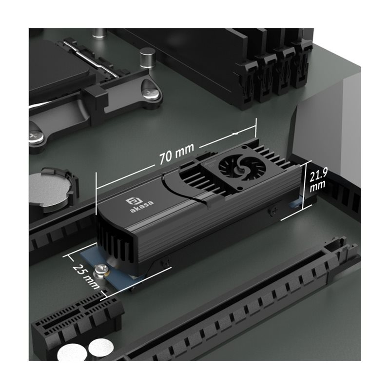 Akasa Gecko Pro LX, aktiivinen alumiinijäähdytin M.2 NVMe PCIe 5.0-levyille, musta - Kuva 2