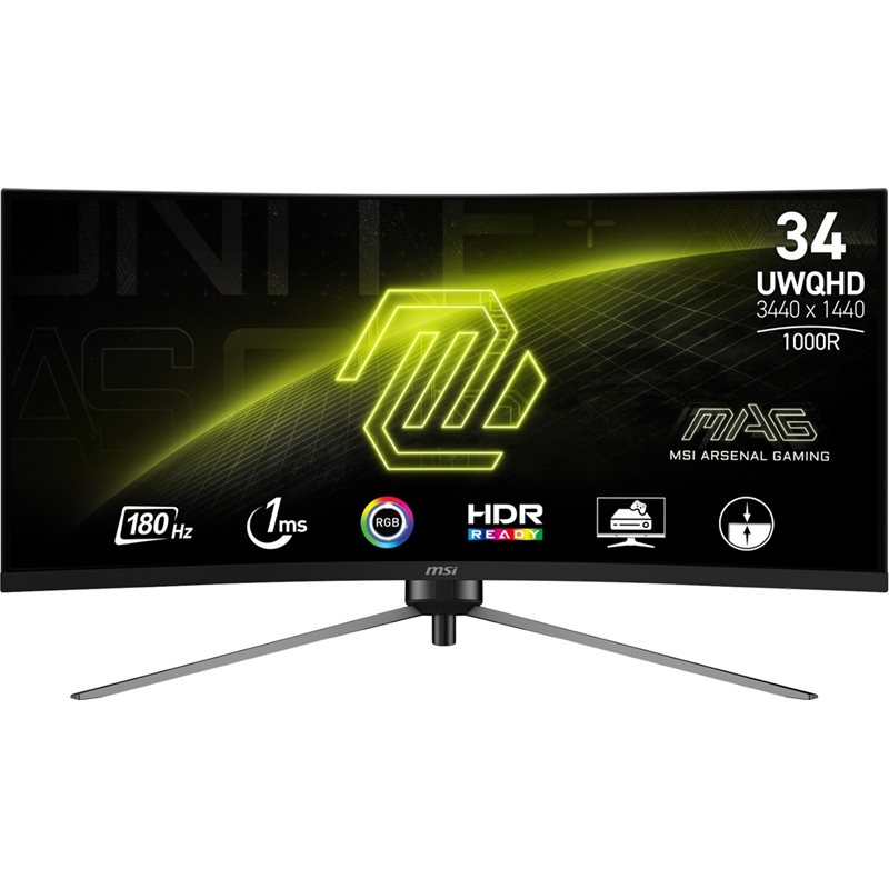 MSI 34" MAG 345CQR, kaareva 180Hz UWQHD-pelimonitori, musta