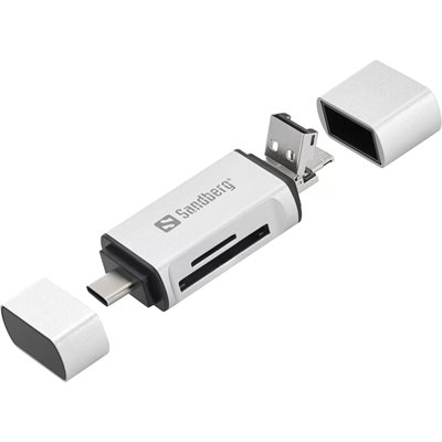 Sandberg Card Reader USB-C + USB-A + Micro-USB, harmaa