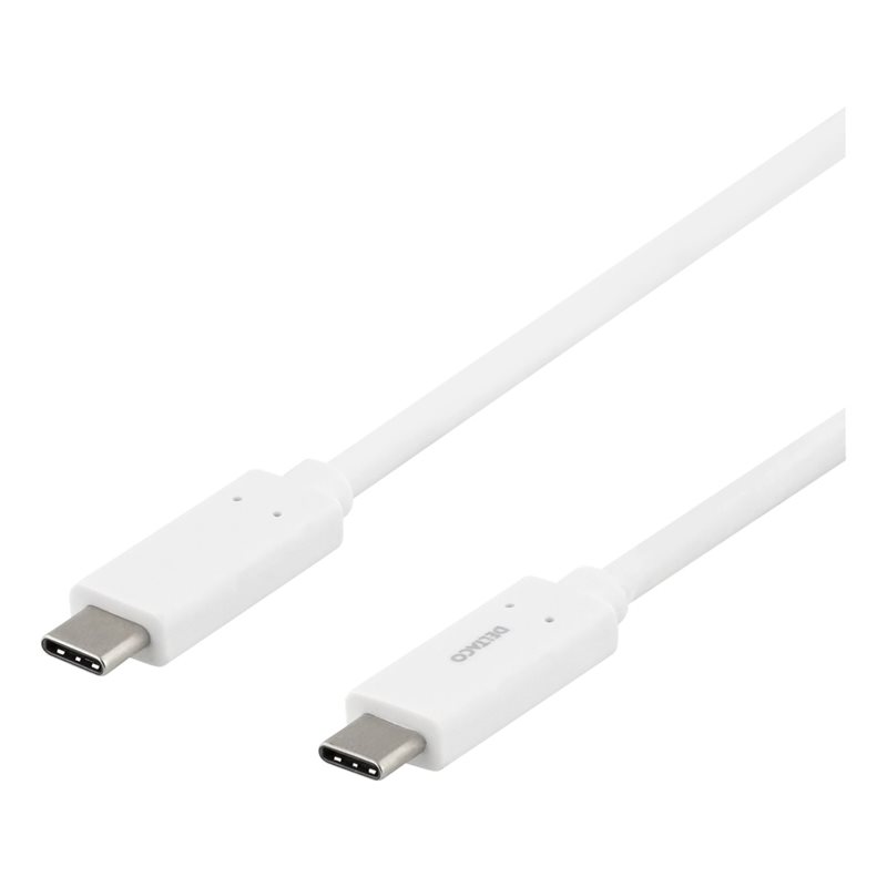 Deltaco 3.2 Gen1 USB-C -kaapeli, 5 Gbps, PD3.0 60W, 1m, valkoinen