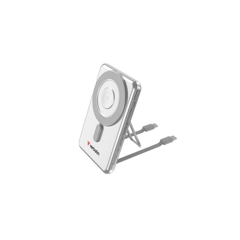 Verbatim 5000mAh Charge 'n' Go, varavirtalähde telineellä, Magsafe, 2x USB-C PD, hopea