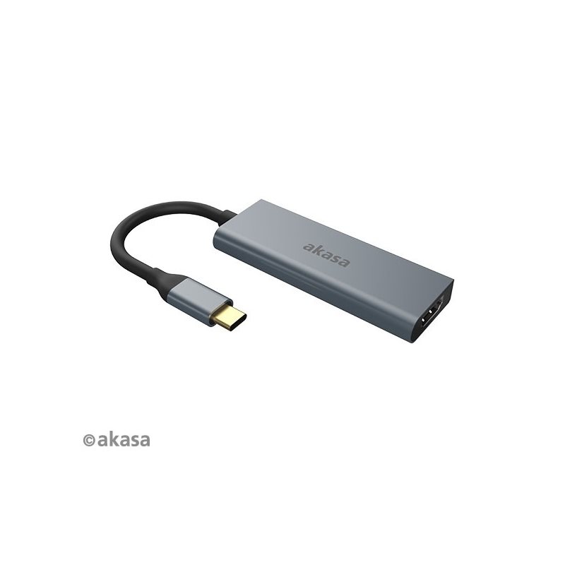 Akasa USB-C 4-In-1 hubi, HDMI, USB-C, 2x USB-A, USB-C PD2.0 60W, harmaa