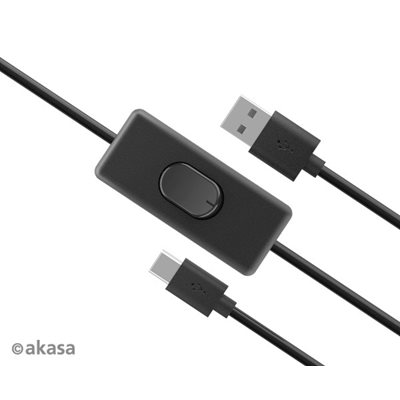 Akasa 2.0 USB-A - USB-C -kaapeli, kytkimellä, Raspberry Pi 4:lle, 1,5m, musta
