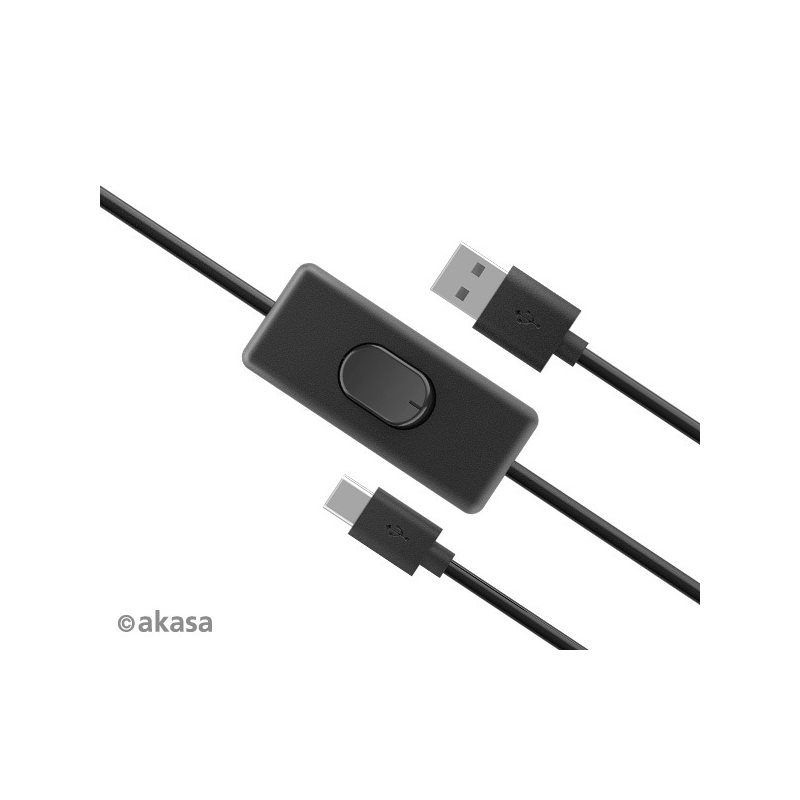 Akasa USB 2.0 Type-A to Type-C Cable with Switch for Raspberry Pi 4, 1,5m, musta