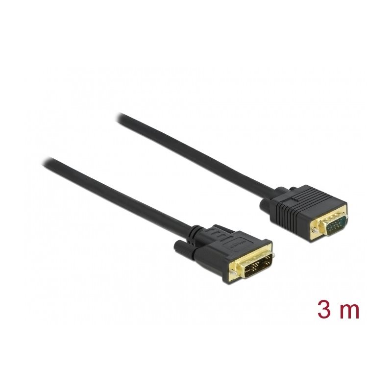 DeLock DVI 12+5 uros -> VGA uros -adapterikaapeli, 3m, musta