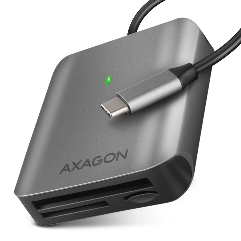 AXAGON Ulkoinen kortinlukija, 3-paikkainen, SD/mSD/CF/MMC, UHS-II, USB-C 3.2 Gen 1, 0,15m, harmaa