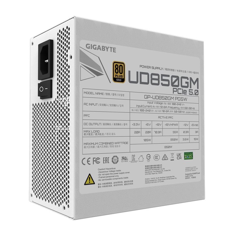 Gigabyte 850W UD850GM PG5W, ATX-virtalähde, PCIe 5.0, 80 Plus Gold, valkoinen - Kuva 2