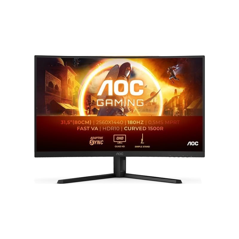 AOC 31,5" CQ32G4VE, kaareva 180Hz QHD-pelimonitori, harmaa/musta