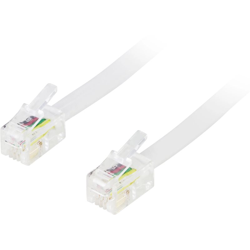 Deltaco Modulaarikaapeli RJ-9/RJ-10/RJ-22 4P4C, 10m, valkoinen
