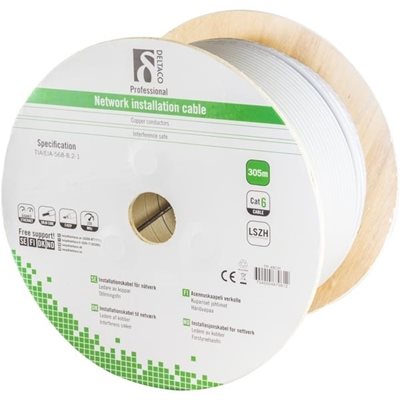 Deltaco F/UTP Cat6 suojattu asennuskaapeli, LSZH, 305m kela, harmaa