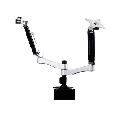 SilverStone ≦24" x2 Two Arm Mount Bracket, -pöytäteline kahdelle näytölle, hopea