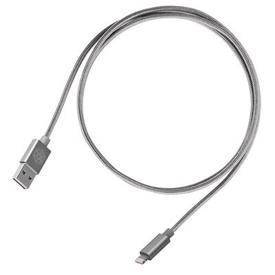 SilverStone Lightning - USB-A -kaapeli, MFI, symmetrinen, punottu, 1m, hopea