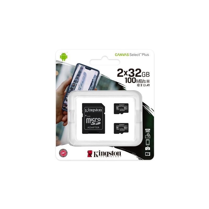 Kingston 32GB Canvas Select Plus microSDHC-muistikorttipakkaus, Class 10, UHS-I, 100 MB/s