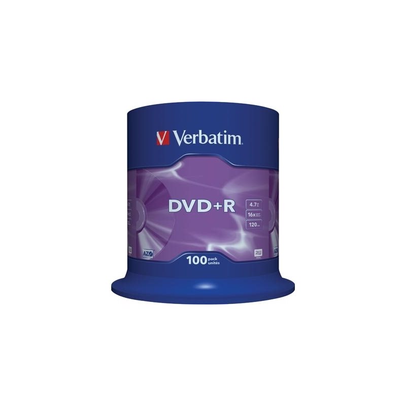 Verbatim DVD+R, 16x, 4,7 GB/120 min, 100-pakkaus spindle, AZO