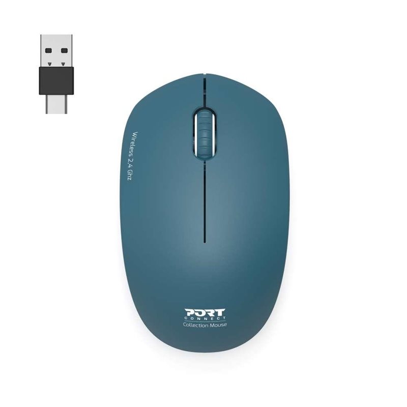 Port Designs Wireless Collection Mouse, USB-A+C, Saphir