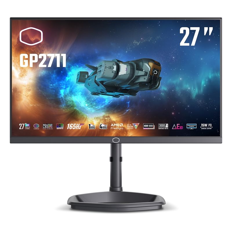 Cooler Master (Outlet) 27" Tempest GP2711, 165Hz QHD Mini LED -pelimonitori, musta