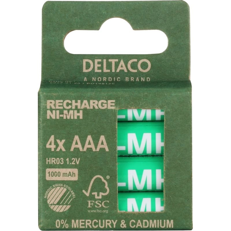 Deltaco AAA/LR03 -akkuparisto, 1000mAh, 4kpl