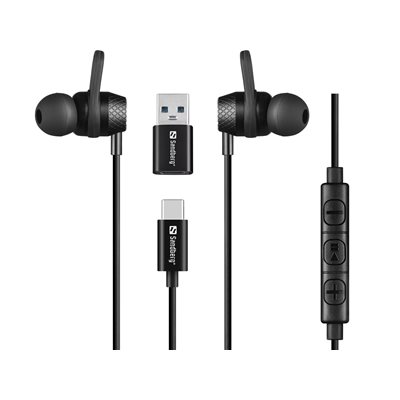 Sandberg USB-C/A In-Earset with Line-Mic, musta