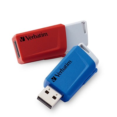Verbatim 32GB Store 'n' Click, 3.2 Gen1 USB-A -muistitikku, 80/25 MB/s, 2kpl, sininen + punainen