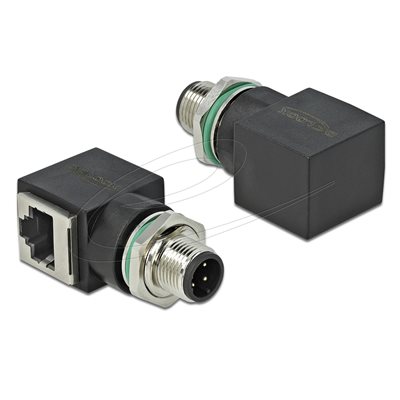 DeLock M12 D-koodattu 4-pin uros - RJ-45 Cat5e naaras PROFINET -adapteri, musta