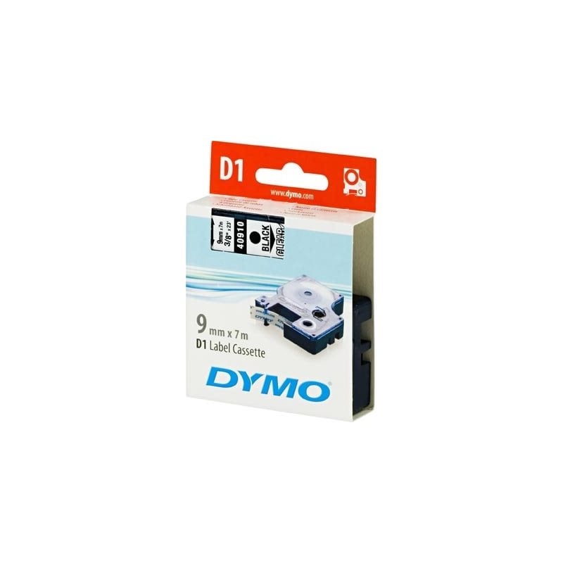 Dymo D1 merkkausteippi, 9mm, läpinäkyvä/musta teksti, 7m - 45010