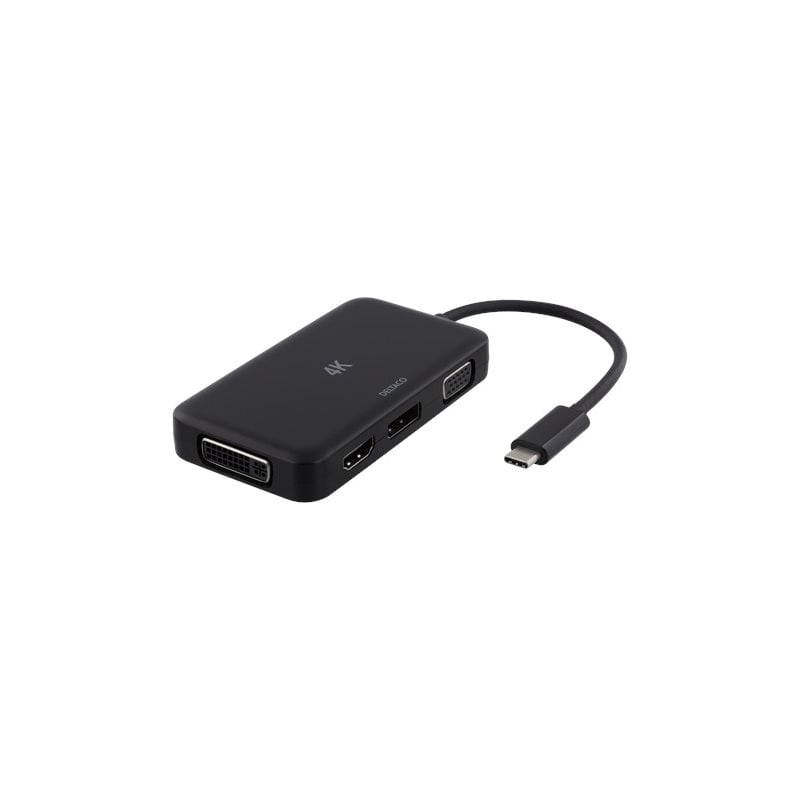 Deltaco Sovitin USB-C -> HDMI/DP/DVI/VGA, 4K, DP Alt Mode (Poistotuote! Norm. 67,90€)