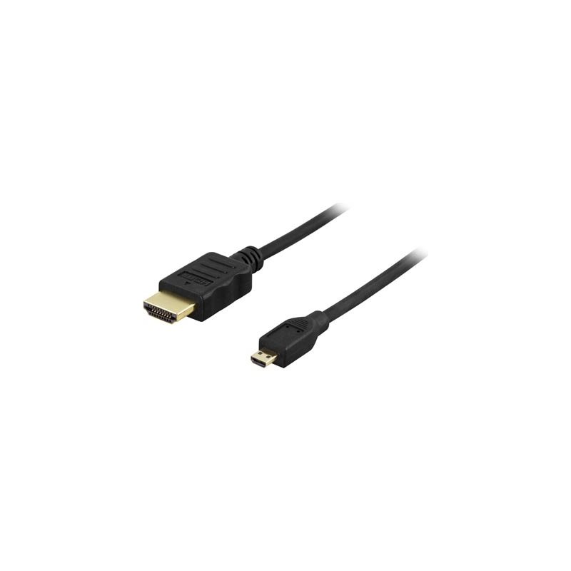 Deltaco 1.4 HDMI -näyttökaapeli, HDMI - Micro-HDMI, 2m, musta