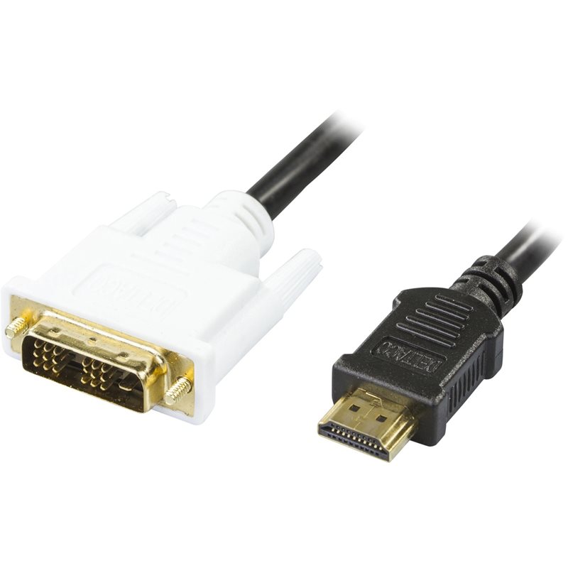 Deltaco HDMI -> DVI-D -adapterikaapeli, Single-Link, 3m, musta