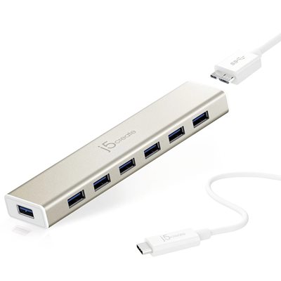 j5create 7-porttinen 3.2 Gen1 USB-C -hubi, hopea
