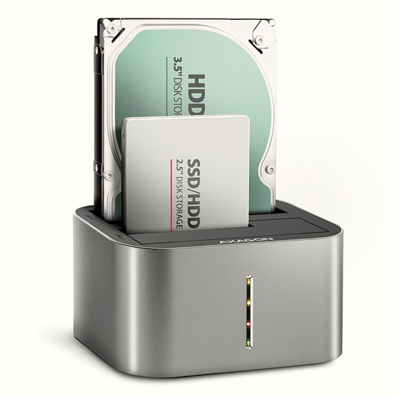 AXAGON (Outlet) Clone Dual SATA III 6G 2.5/3.5" SDD/HDD -telakointiasema, USB 3.2 Gen 1, USB-C, harmaa