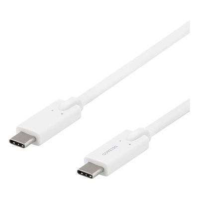 Deltaco 3.2 Gen1 USB-C -kaapeli, 5 Gbps, PD3.0 100W, 2m, valkoinen