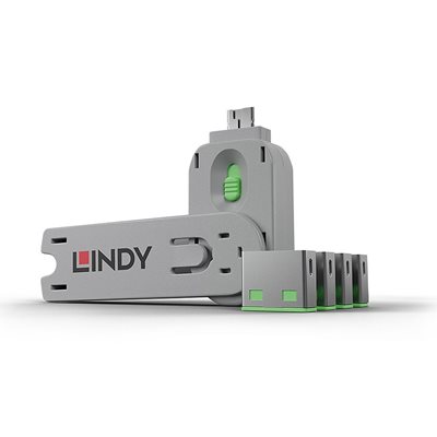Lindy USB-A Port Blocker, 4kpl + avain, vihreä/harmaa