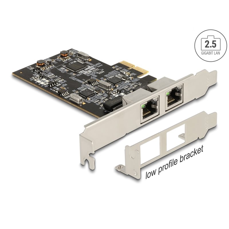 DeLock 2x RJ‑45 2.5 Gigabit Ethernet ‑verkkokortti, PCIe
