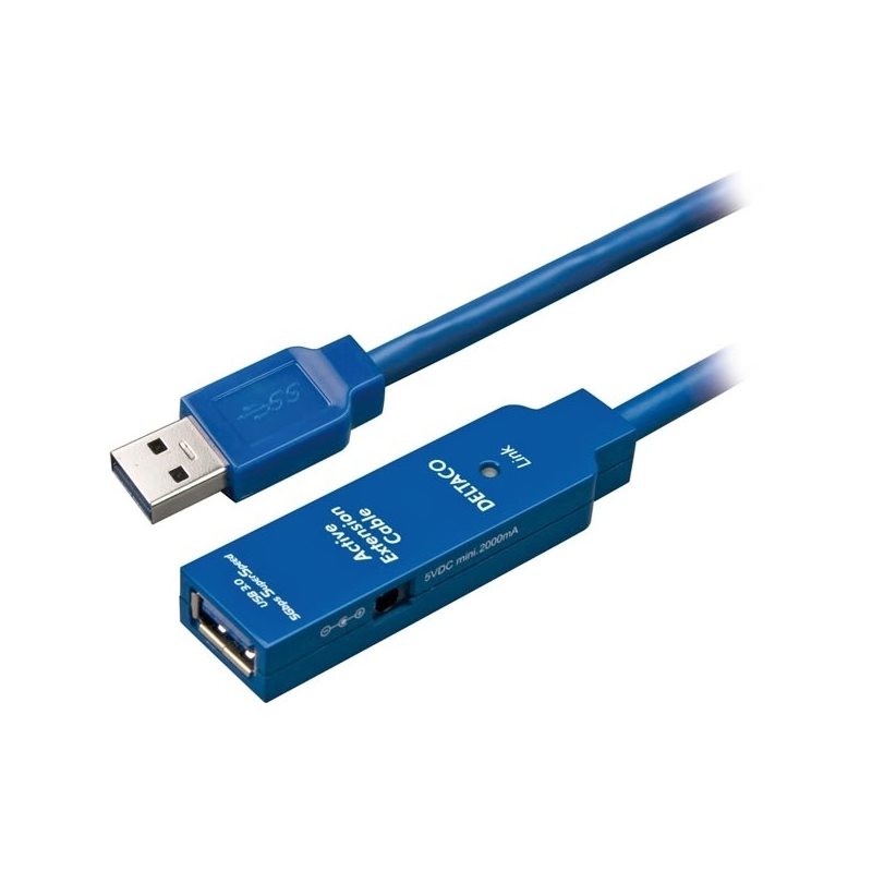 Deltaco 3.0 USB-A -jatkokaapeli, aktiivinen, uros-naaras, 2m, sininen