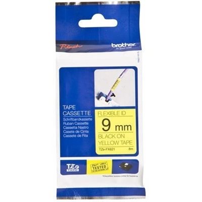 Brother TZEFX621 9 BLACK ON YELLOW FLEX