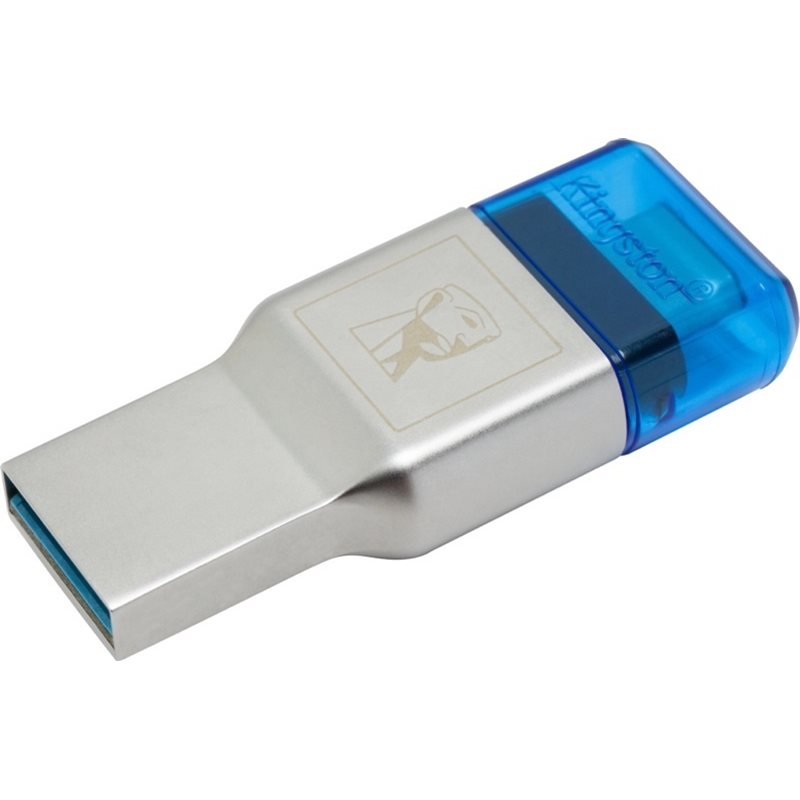 Kingston MobileLite Duo 3C, microSD -kortinlukija, USB 3.1 Type-A/C, hopea/sininen