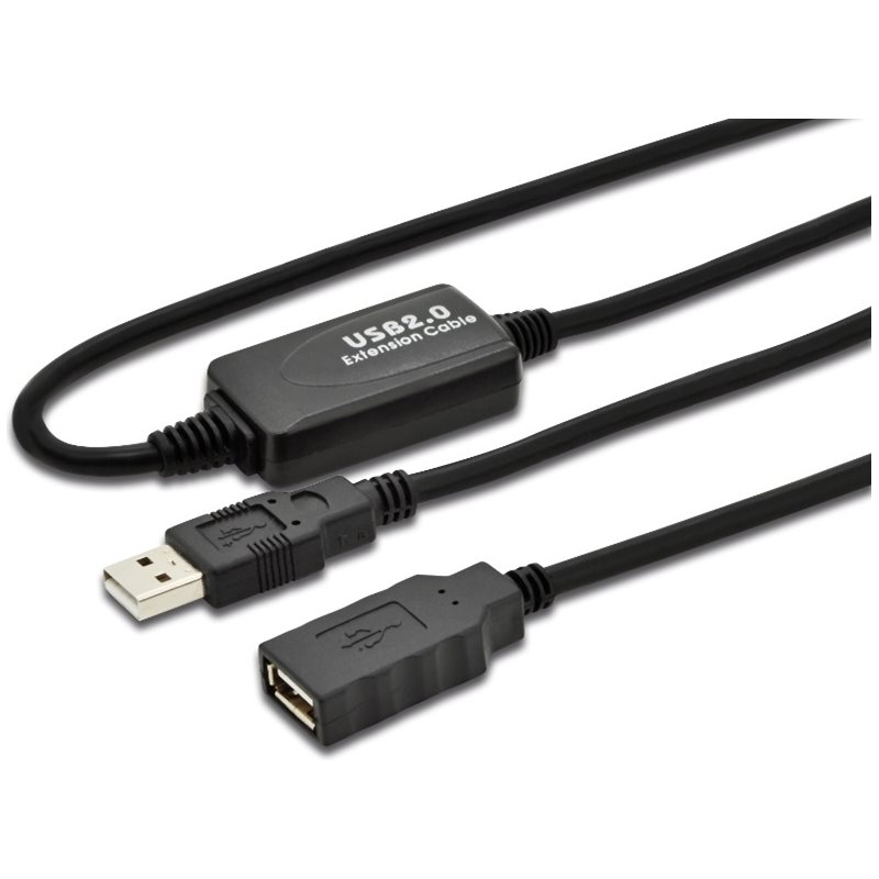MicroConnect 2.0 USB-A -jatkokaapeli, aktiivinen, uros-naaras, 10m, musta