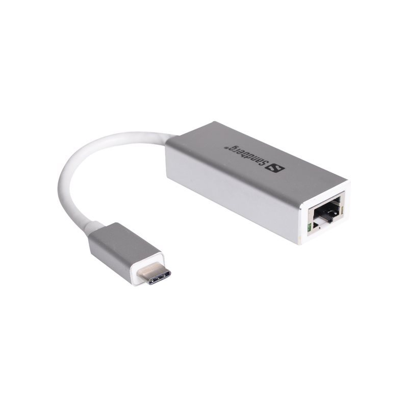 Sandberg USB-C to Network -verkkoadapteri, harmaa/valkoinen