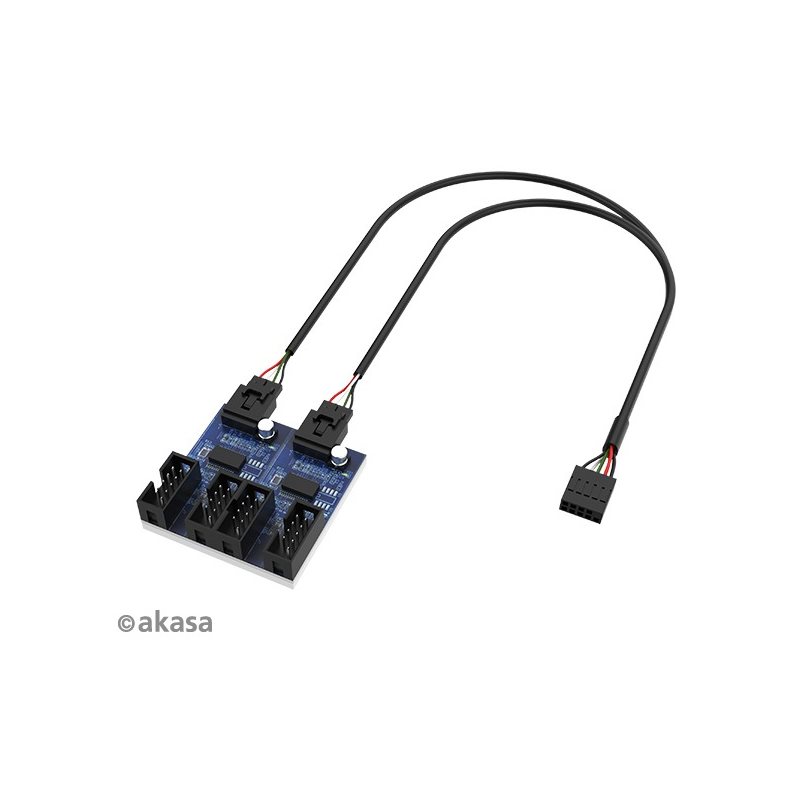Akasa Sisäinen 1 -> 4 Splitter Hub, USB 2.0, 300mm kaapeli, musta/sininen
