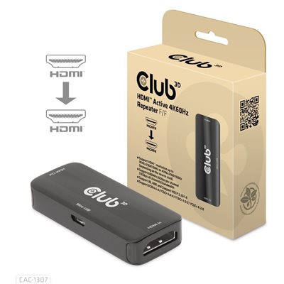 Club 3D HDMI aktiivinen jatkaja, naaras-naaras, musta