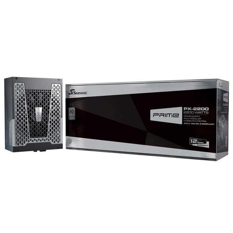 Seasonic 2200W PRIME PX-2200 ATX 3 (2024), ATX-virtalähde, 80 Plus Platinum, musta/hopea