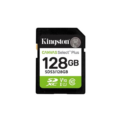 Kingston 128GB Canvas Select Plus, SDXC -muistikortti,  UHS-I V10 U1 V10, 150 MB/s