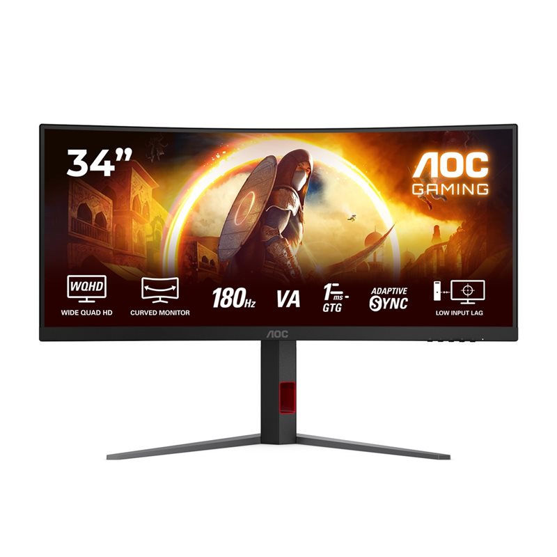 AOC (Outlet) 34" CU34G4, kaareva 180Hz WQHD-pelimonitori, musta/punainen