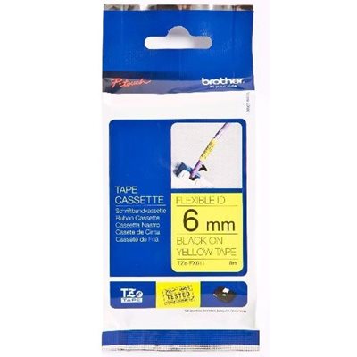 Brother TZEFX611 6 BLACK ON YELLOW FLEX