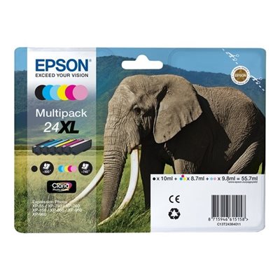 Epson 24XL Multipack, 6 kpl mustepatruunoita, jopa 740 sivua
